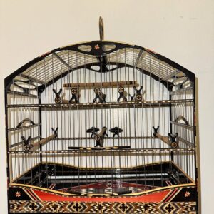 Gaiola para Coleiro Arqueada Ônix e Laranja Tribal