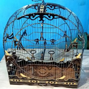 Gaiola Arqueada Luxo Marrom com Pássaros Dourados