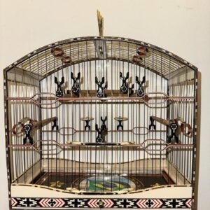 Gaiola para Coleiro Arqueada Marfim e Rosa com Marchetaria